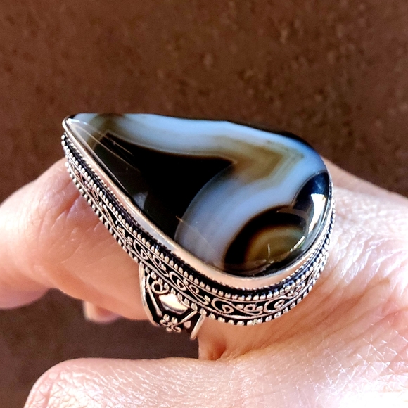 New Huge Botswana Agate 925 Silver Ring. - Picture 2 of 16